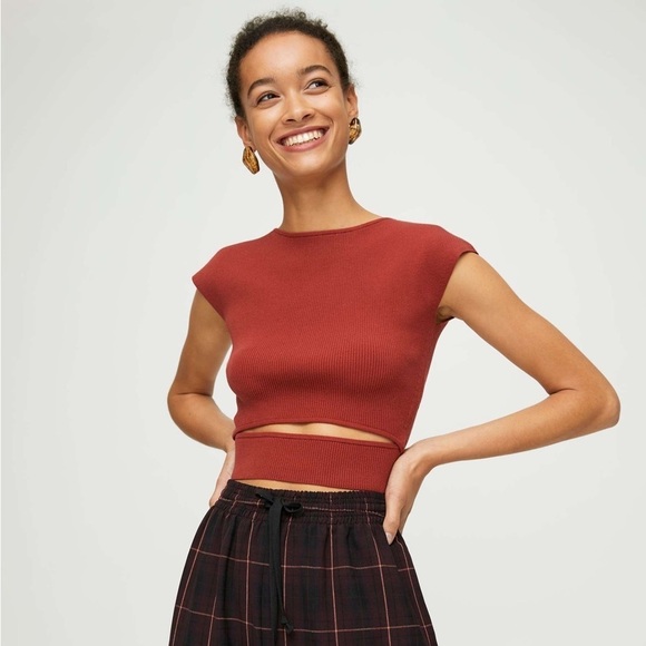 Aritzia Wilfred Cut- Out Knit Top- Coral- Size Small - Picture 1 of 12